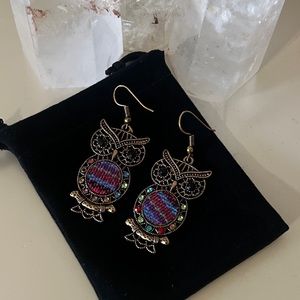 Bohemian Multicolored Rhinestones Owl earrings